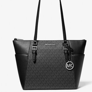 Michael Kors Charlotte Large Logo and Leather Top-Zip Tote Bag